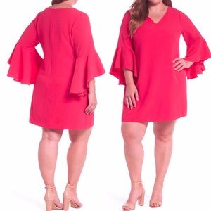 Eliza J | Hot Pink Bell Sleeve Crepe Shift Dress